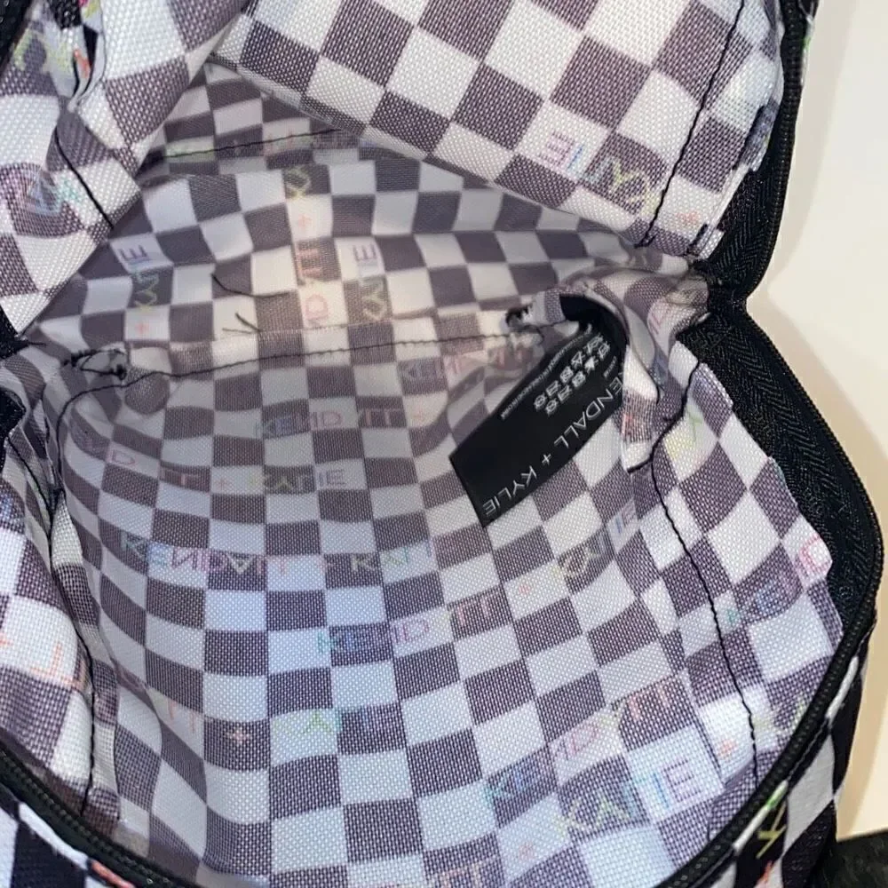 NWT Kendall & Kylie Mini Backpack black/white checkered rainbow